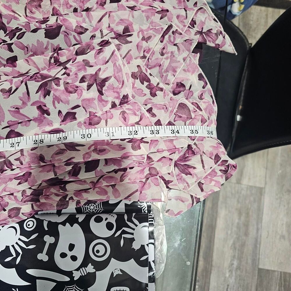y2k 2000s pink purple floral hankerchief hem midi skirt - Picture 4 of 6